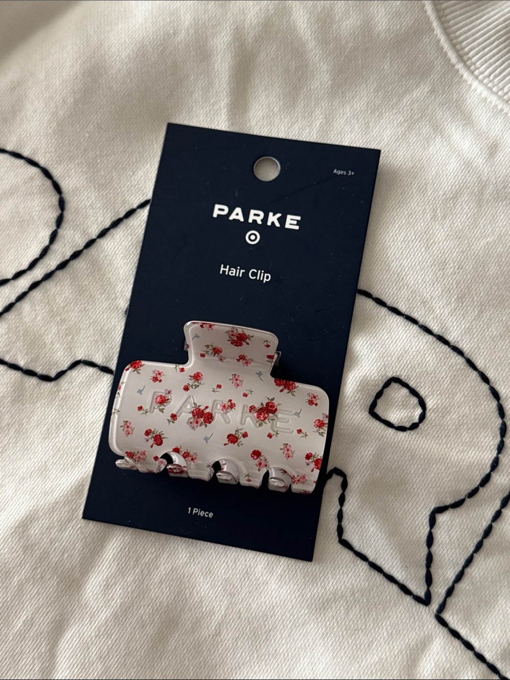PARKE x Target White Hair Claw with Red Floral Print